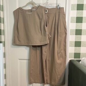 NWT Abercrombie & Fitch Tan Linen Wide Leg Pants Set Size L